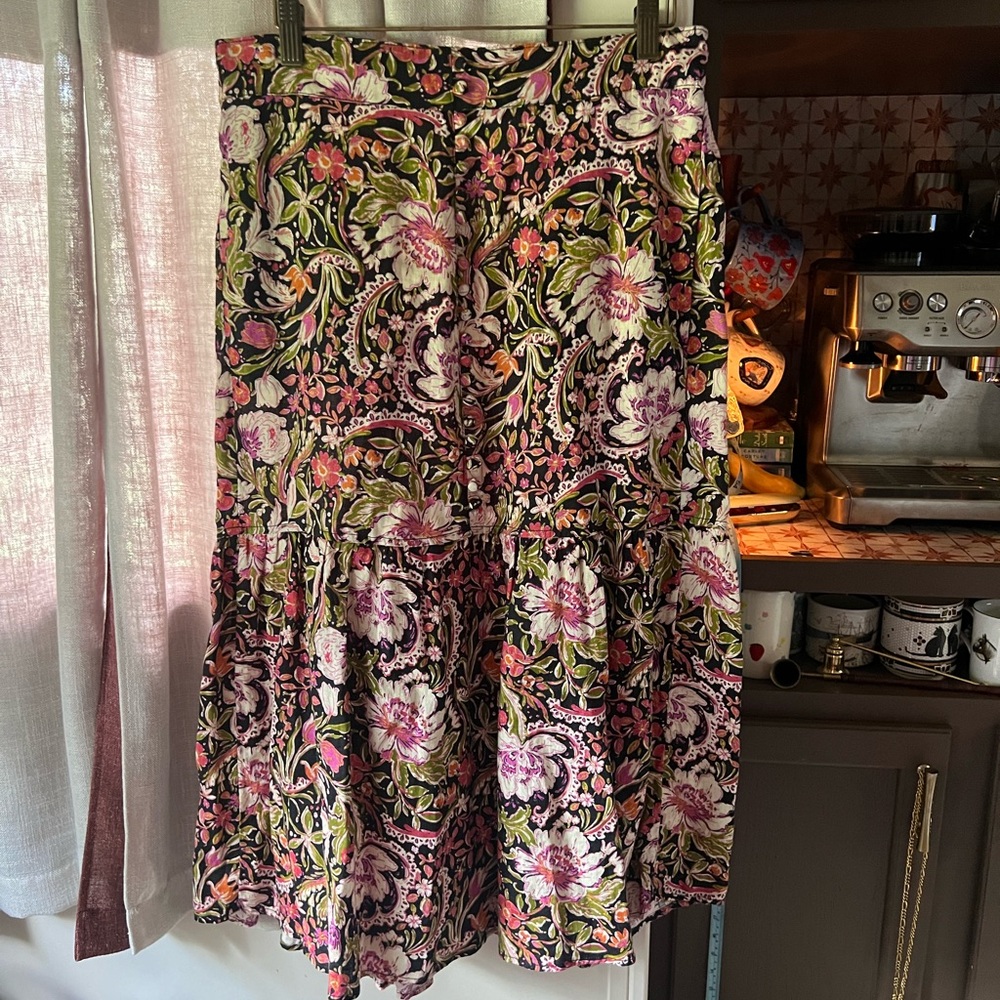 Joie 100% Linen Multicolor Floral-Paisley Midi Skirt